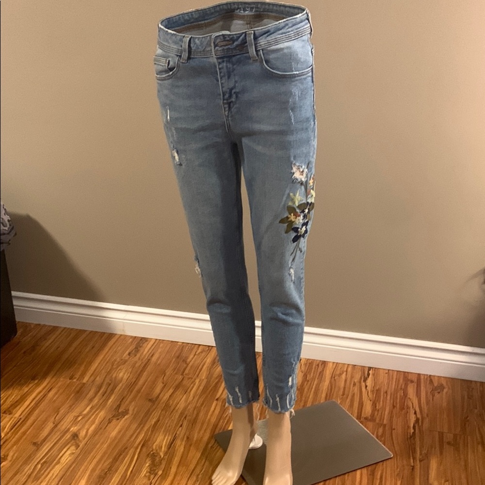 Zara Basic Floral Embroidered Women's Jeans , blue 26/26